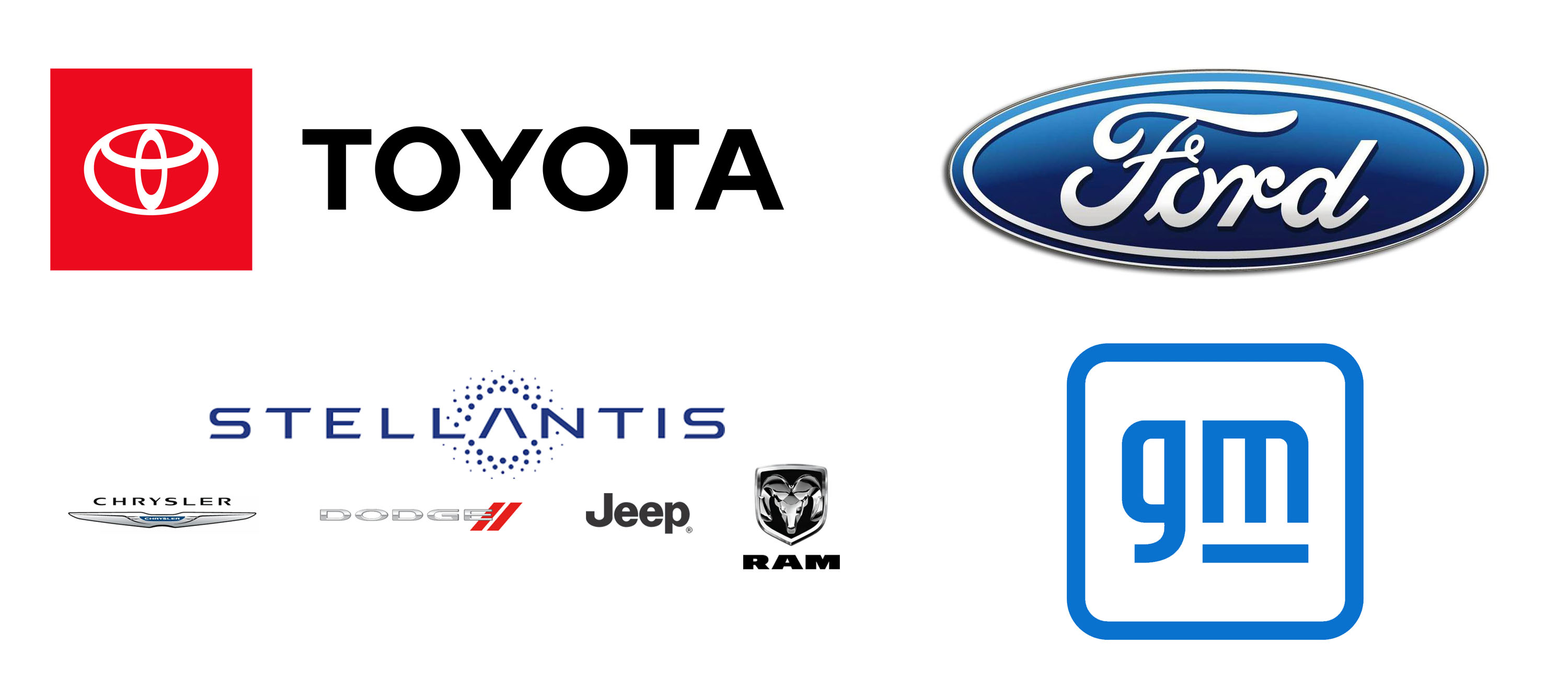 Logo of Toyota, Ford, GM, Stellantis