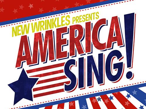 Red, White, and Blue lines and stars with title "America, Sing!"