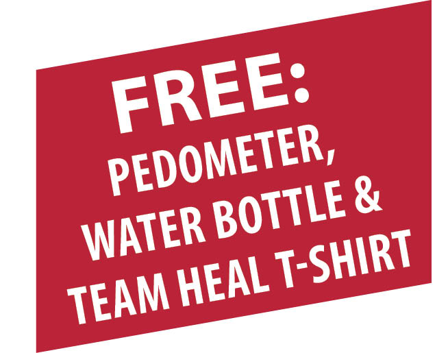 free pedometer, water bottle, and t-shirt