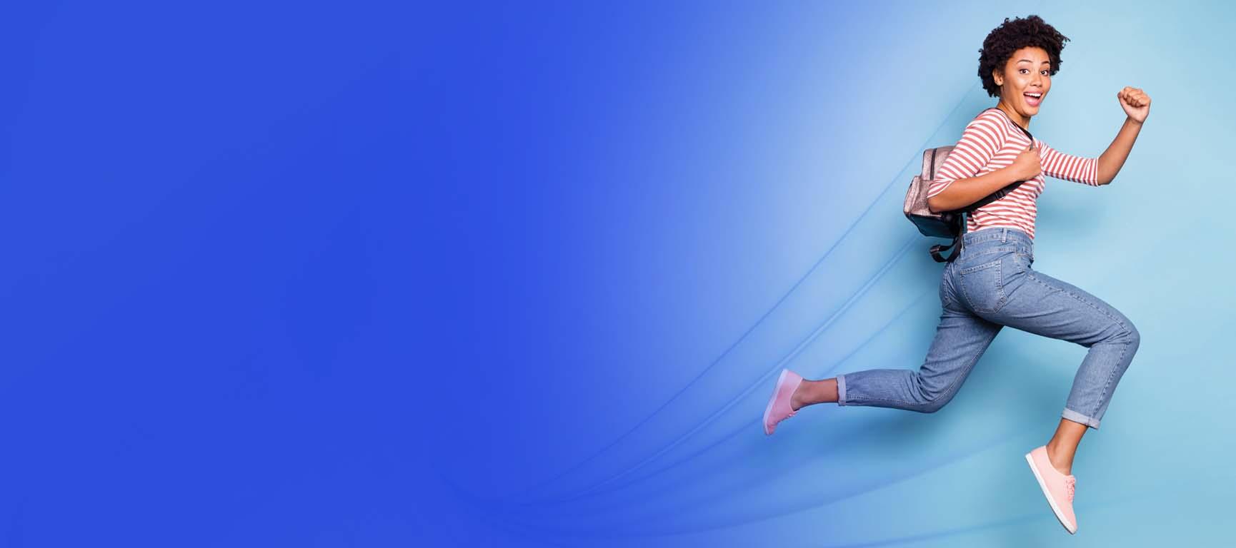 Student jumping in the air