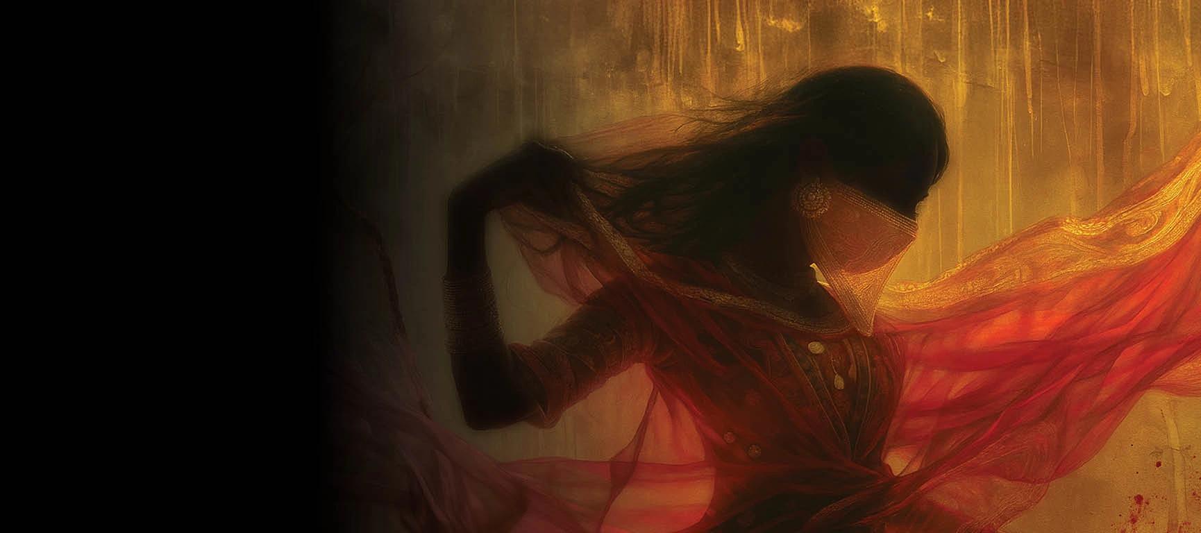 Woman dancing behind curtain