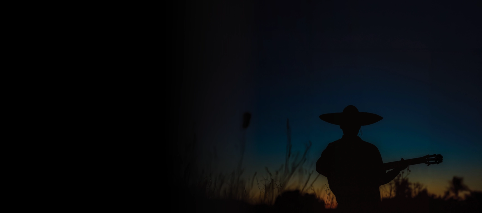 Man wearing a sombrero playing guitar 