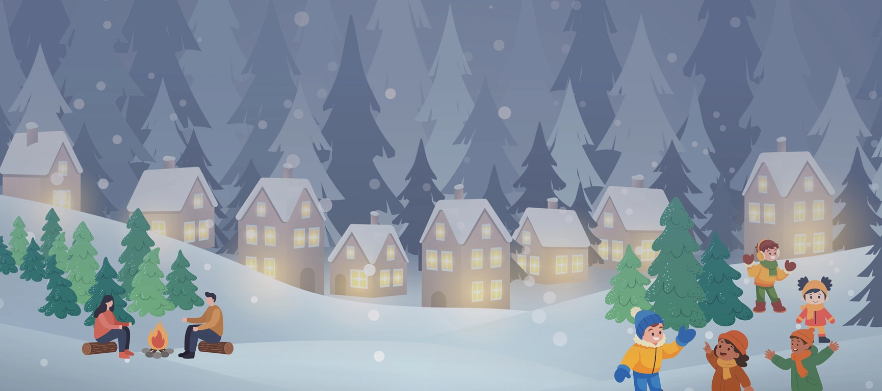 Children playing in the snow illustration