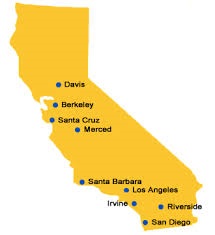 University of California Logo          Map of UC campuses across California