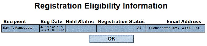 Example of Eligibility status