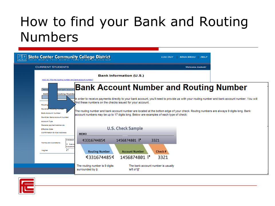 Direct deposit bank account number and routing number