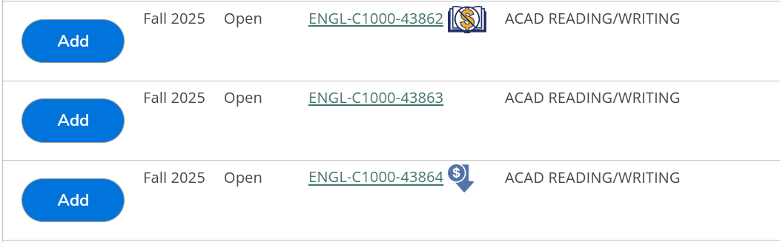 Self Service course search screenshot