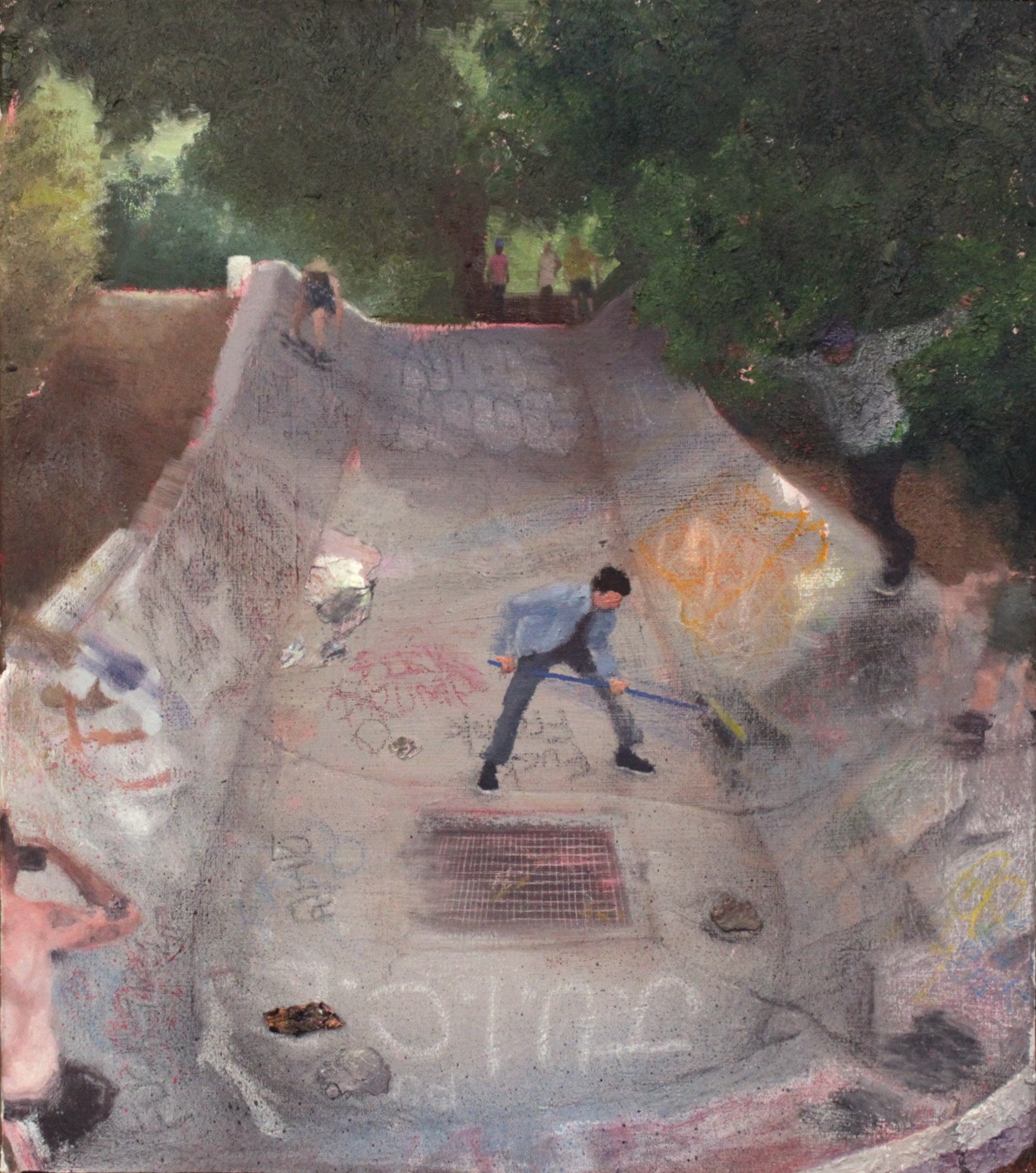 Person digging in a ditch painting