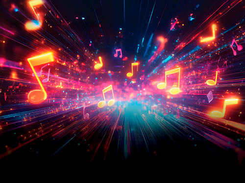 colorful music notes on black background