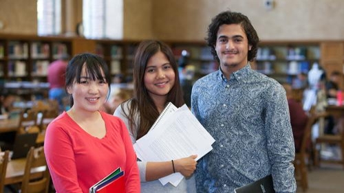 students in library