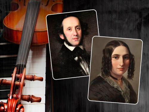 violin on a piano with photographs of a man and a woman to the right