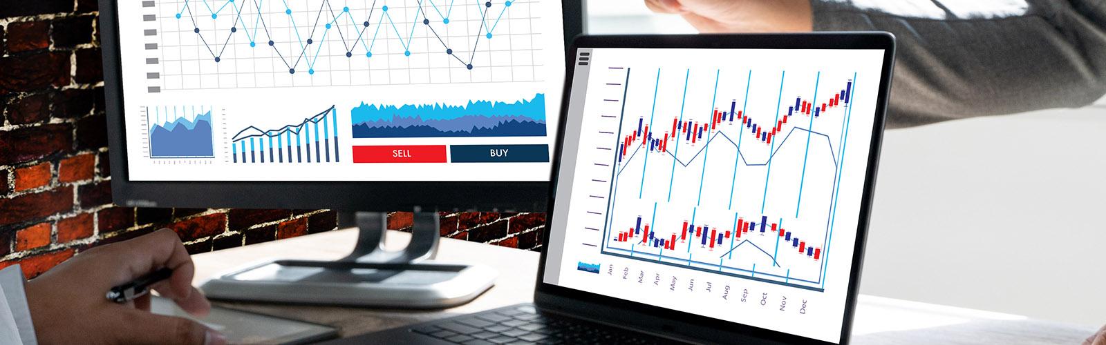 graphs on computer screens