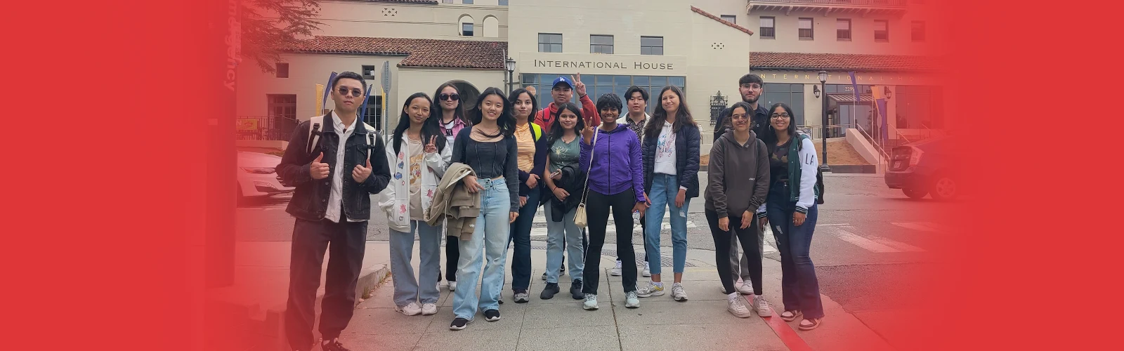 international students on campus trip