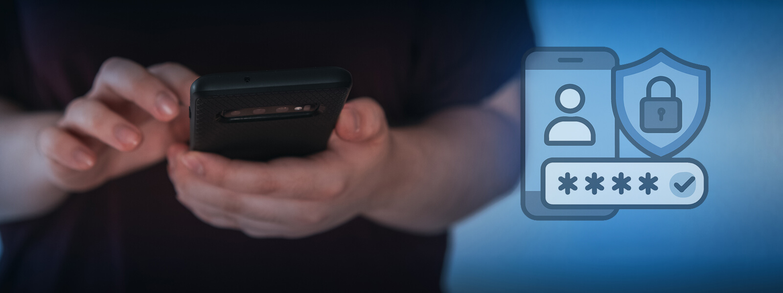 Person typing on phone