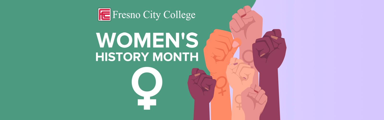 Women's History Month with fists raised