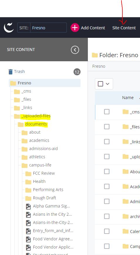 site content menu