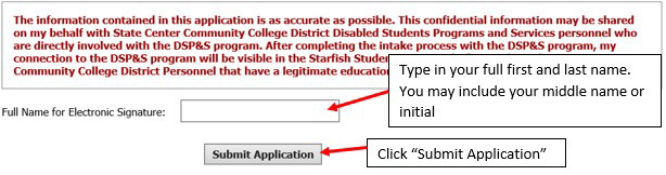 AIM student application signature screenshot